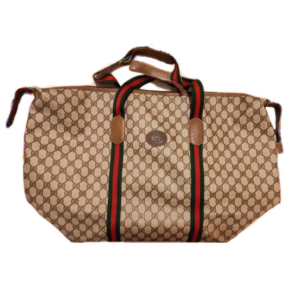 Vintage GUCCI Sherry GG Plus Leather Tote Bag Beige 89.19.012